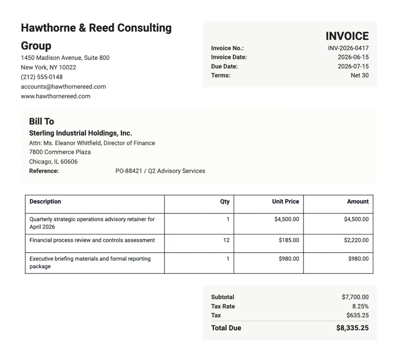 Small business invoice template preview