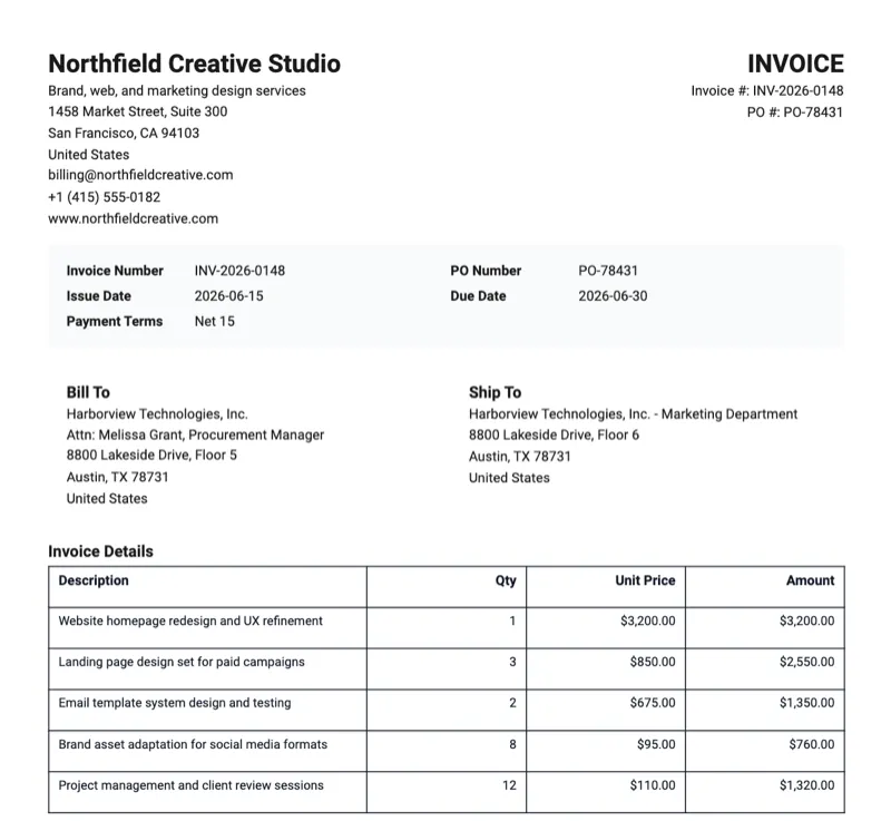 Contractor invoice template preview