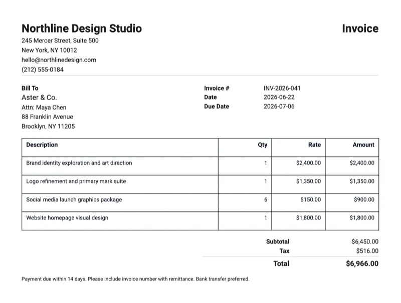 Free invoice template preview